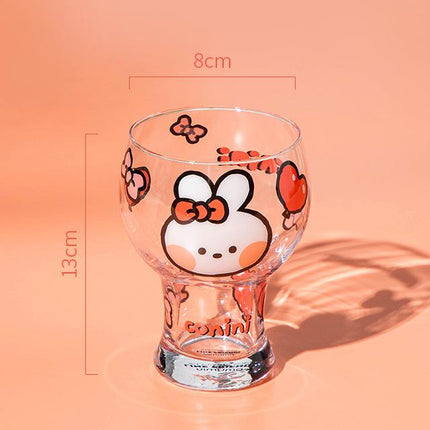 Mini Cartoon Glass Tumbler 400ml,Cute Beer and Juice Cup for Cold Drinks(White rabbit)