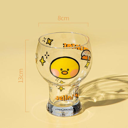 Mini Cartoon Glass Tumbler 400ml,Cute Beer and Juice Cup for Cold Drinks(Yellow duck)