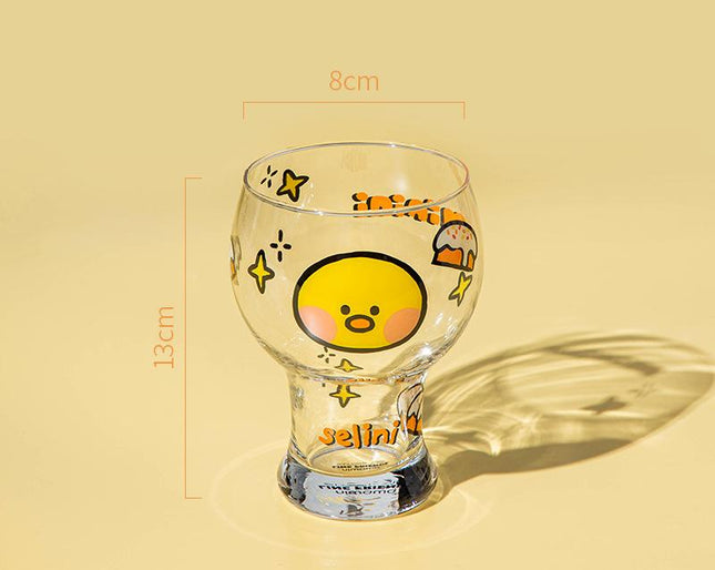 Mini Cartoon Glass Tumbler 400ml Cute Beer and Juice Cup for Cold Drinks(Yellow duck) V888-ELOSUNG25356