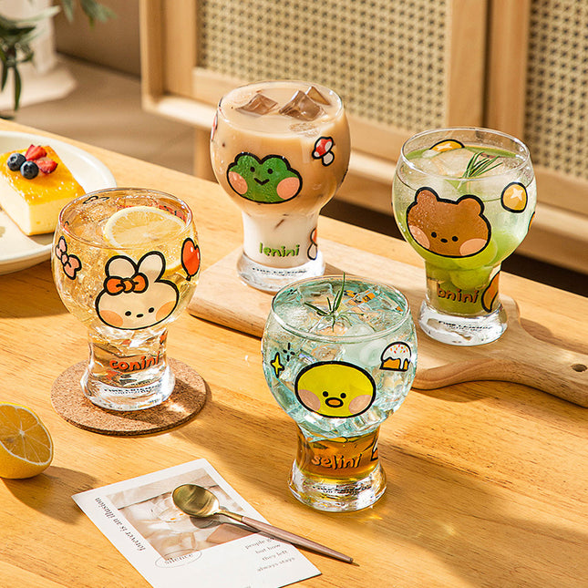 Mini Cartoon Glass Tumbler 400ml Cute Beer and Juice Cup for Cold Drinks(Yellow duck) – product detail