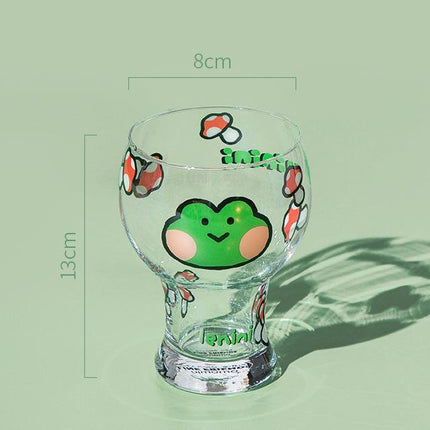 Mini Cartoon Glass Tumbler 400ml,Cute Beer and Juice Cup for Cold Drinks(Green frog)