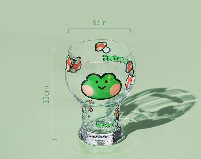 Mini Cartoon Glass Tumbler 400ml Cute Beer and Juice Cup for Cold Drinks(Green frog) V888-ELOSUNG25357