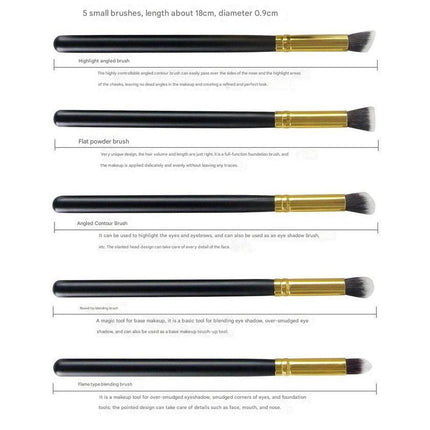 10-Piece Black and Gold Makeup Brush Set - Large and Small Brushes for Professional Beauty Application