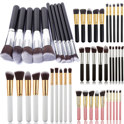 10-Piece Black and Gold Makeup Brush Set - Large and Small Brushes for Professional Beauty Application