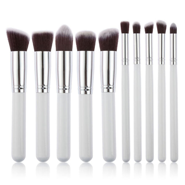 10-Piece White silver Makeup Brush Set