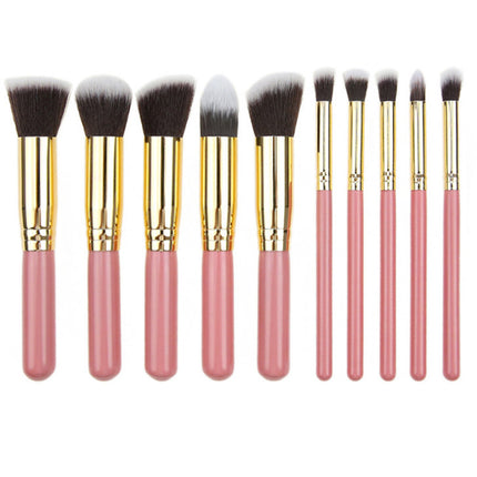 10-Piece Pink gold Makeup Brush Set - Large and Small Brushes for Professional Beauty Application