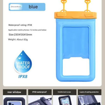 IPX8 Waterproof Phone Pouch with Inflatable Floating Layer,Touchscreen Dry Bag for Swimming(blue)