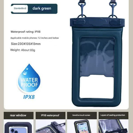 IPX8 Waterproof Phone Pouch with Inflatable Floating Layer,Touchscreen Dry Bag for Swimming(dark green)