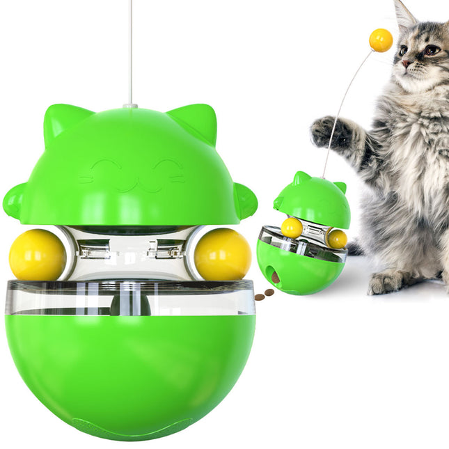 Cat Teaser Cup Toy Interactive Treat Dispensing Ball with Wand (Green) V888-ELOSUNG25380
