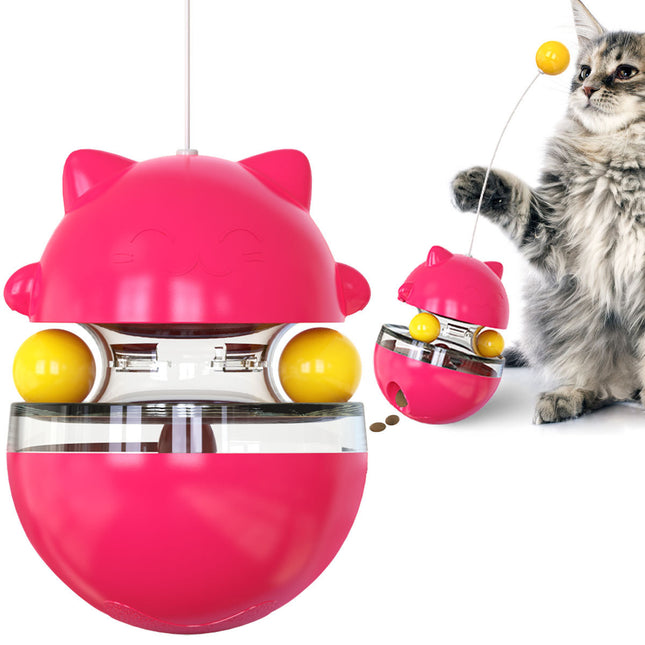Cat Teaser Cup Toy Interactive Treat Dispensing Ball with Wand (Red) V888-ELOSUNG25382
