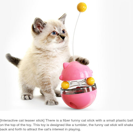 Cat Teaser Cup Toy, Interactive Treat Dispensing Ball with Wand (Red)