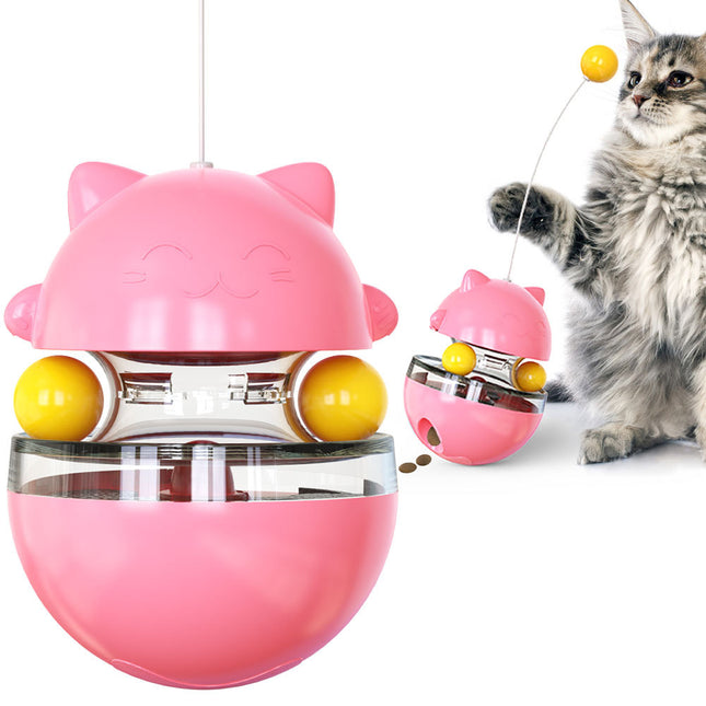 Cat Teaser Cup Toy Interactive Treat Dispensing Ball with Wand (Pink) V888-ELOSUNG25383