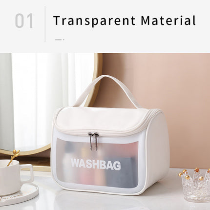 PVC Transparent Cosmetic Bag,Waterproof Portable Travel Organizer with Handle(white)