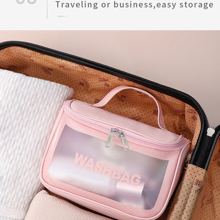 PVC Transparent Cosmetic Bag,Waterproof Portable Travel Organizer with Handle(white)