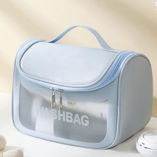 PVC Transparent Cosmetic Bag Waterproof Portable Travel Organizer with Handle(Sky blue) V888-ELOSUNG25390