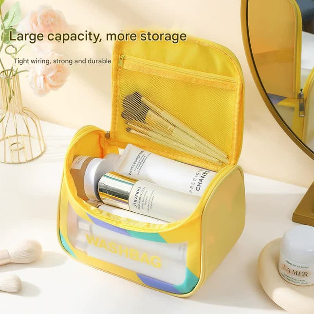 PVC Transparent Cosmetic Bag Waterproof Portable Travel Organizer with Handle(Sky blue) – product detail