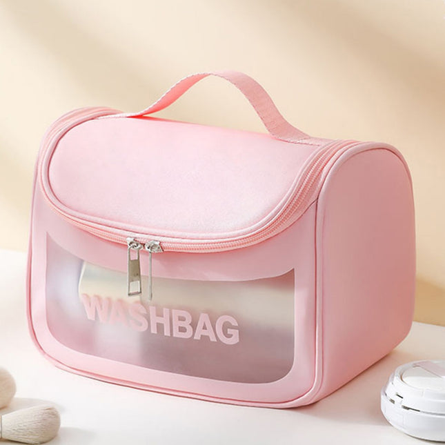 PVC Transparent Cosmetic Bag Waterproof Portable Travel Organizer with Handle(Pink) V888-ELOSUNG25391