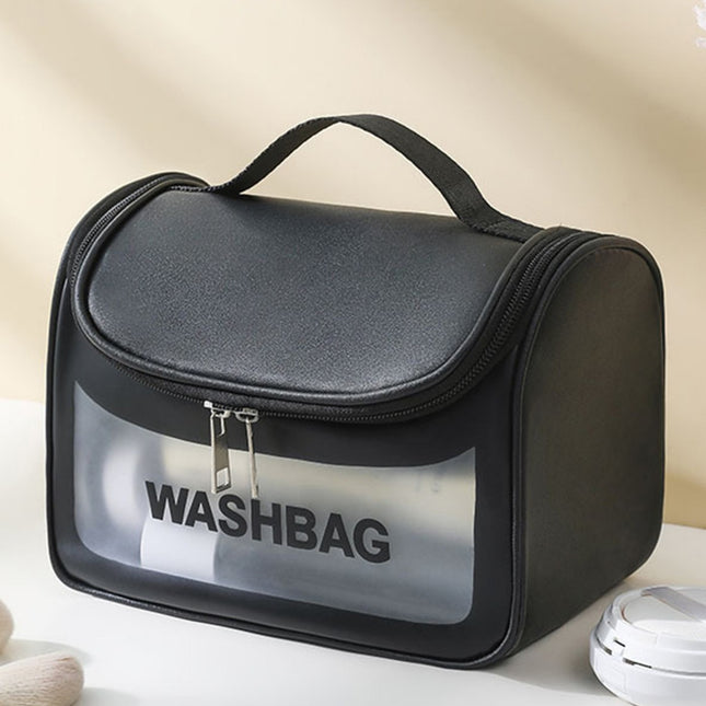 PVC Transparent Cosmetic Bag Waterproof Portable Travel Organizer with Handle(Black) V888-ELOSUNG25392