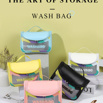 PVC Transparent Cosmetic Bag,Waterproof Portable Travel Organizer with Handle(Black)