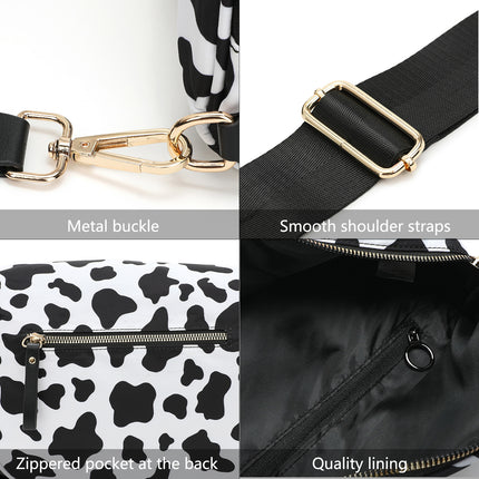 Oxford Cloth Crossbody Bag,Large Capacity Shell-Shaped Fanny Pack with Adjustable Strap(Black and white plaid)