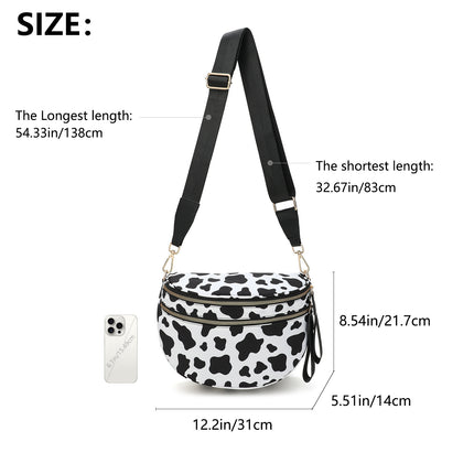 Oxford Cloth Crossbody Bag,Large Capacity Shell-Shaped Fanny Pack with Adjustable Strap(Black and white plaid)