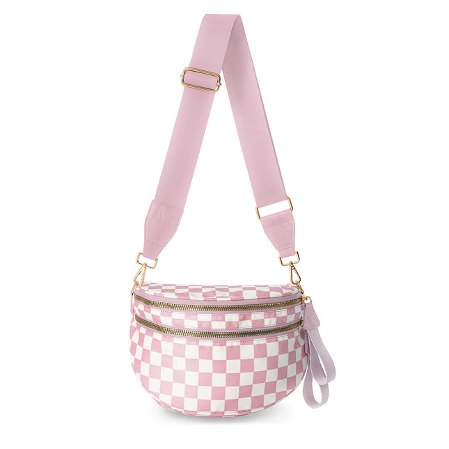 Oxford Cloth Crossbody Bag Large Capacity Shell-Shaped Fanny Pack with Adjustable Strap(Pink and white