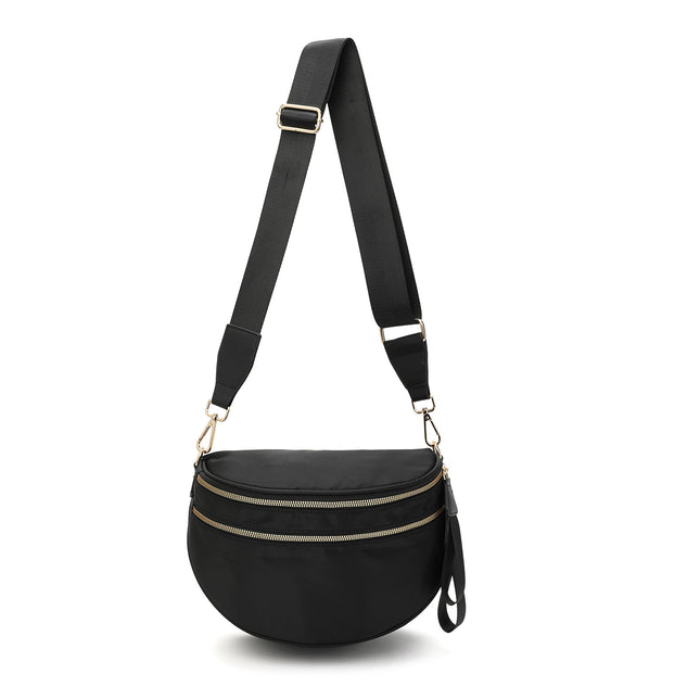 Oxford Cloth Crossbody Bag Large Capacity Shell-Shaped Fanny Pack with Adjustable Strap(Black)