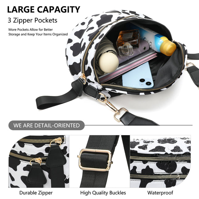 Oxford Cloth Crossbody Bag Large Capacity Shell-Shaped Fanny Pack with Adjustable Strap(Brown plaid) – product detail
