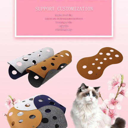 DIY Felt Cat Tunnel - Foldable Egg Roll-Shaped Pet Toy with Multiple Holes(Brown + Green)