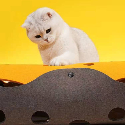 DIY Felt Cat Tunnel - Foldable Egg Roll-Shaped Pet Toy with Multiple Holes(Gray + Navy Blue)