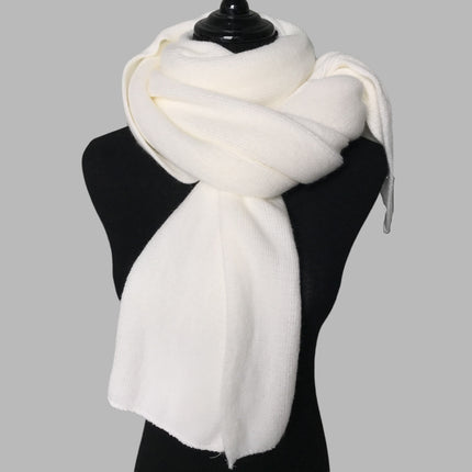 White Imitation Cashmere Solid Scarf - Warm Winter Shawl for Men and Women