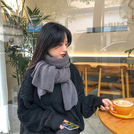 White Imitation Cashmere Solid Scarf - Warm Winter Shawl for Men and Women