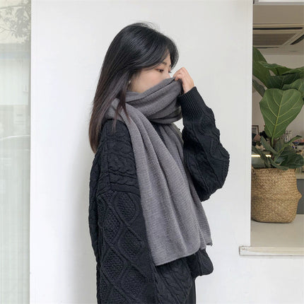 White Imitation Cashmere Solid Scarf - Warm Winter Shawl for Men and Women
