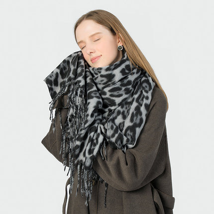 Stylish Animal Print Scarf - Warm Fall/Winter Shawl with Tassels, Imitation Cashmere(Khaki)