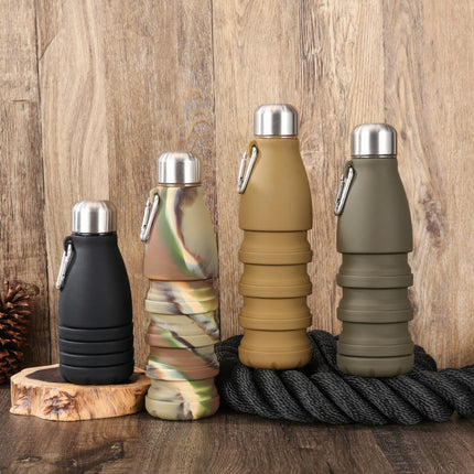 Camouflage pink Collapsible Silicone Water Bottle - Portable Sports Hydration Flask with Carabiner, 550ml/300ml