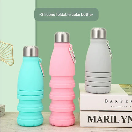 Blue Collapsible Silicone Water Bottle - Portable Sports Hydration Flask with Carabiner, 550ml/300ml