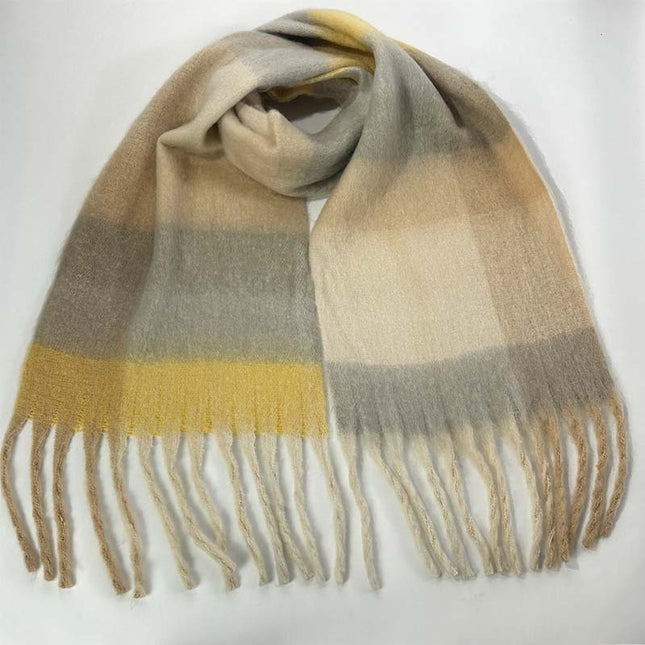 Winter Luxe Warm Oversized Scarf-Cozy Thick Plaid Wrap European Chic Style(Yellow pink) V888-ELOSUNG25476