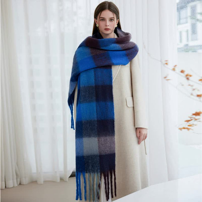 Winter Luxe Warm Oversized Scarf-Cozy Thick Plaid Wrap European Chic Style(Yellow pink) – product detail