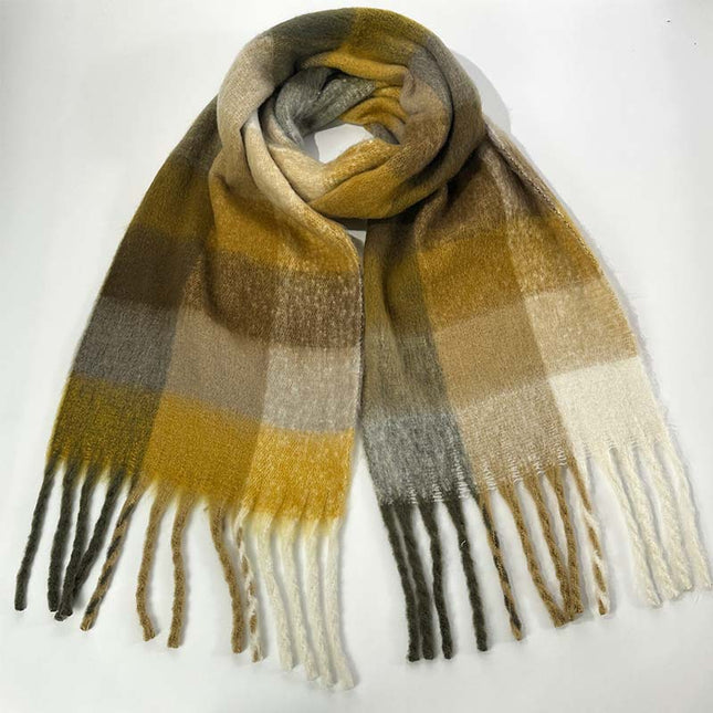 Winter Luxe Warm Oversized Scarf-Cozy Thick Plaid Wrap European Chic Style(Yellow-green plaid)