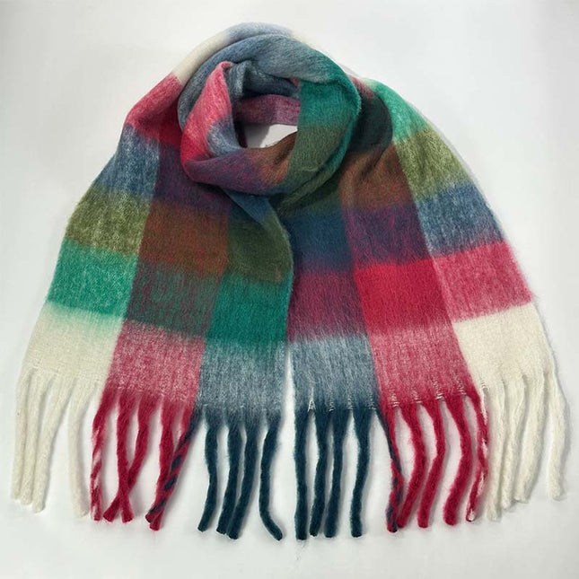 Winter Luxe Warm Oversized Scarf-Cozy Thick Plaid Wrap European Chic Style(Powder blue plaid)
