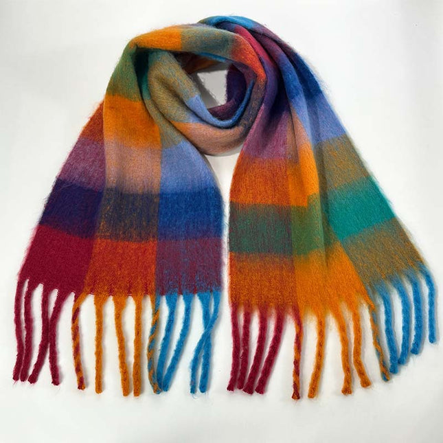 Winter Luxe Warm Oversized Scarf-Cozy Thick Plaid Wrap European Chic Style(Orange-blue plaid)
