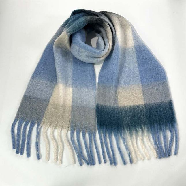 Winter Luxe Warm Oversized Scarf-Cozy Thick Plaid Wrap European Chic Style(Light blue plaid)