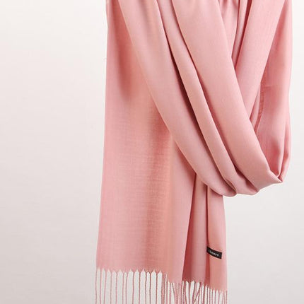 2pc Luxe Soft Imitation Cashmere Scarf - Warm Solid Tone Shawl with Elegant Fringe(Pink)