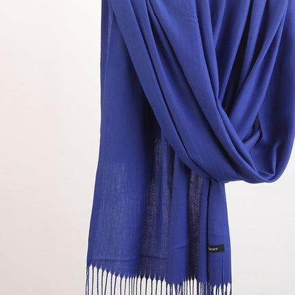 2pc Luxe Soft Imitation Cashmere Scarf - Warm Solid Tone Shawl with Elegant Fringe(Royal blue)