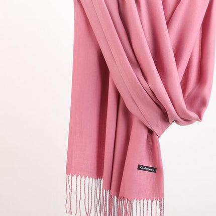 2pc Luxe Soft Imitation Cashmere Scarf - Warm Solid Tone Shawl with Elegant Fringe(Red Bean Paste Powder)