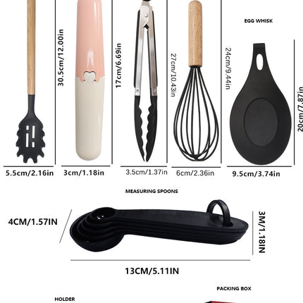 Morandi Green 12-Piece Silicone Cooking Utensil Set - Non-Stick Food-Grade Kitchen Tools with Holder