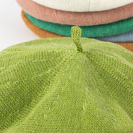 White Linen Knit Beret - Classic Soft and Stylish Headwear
