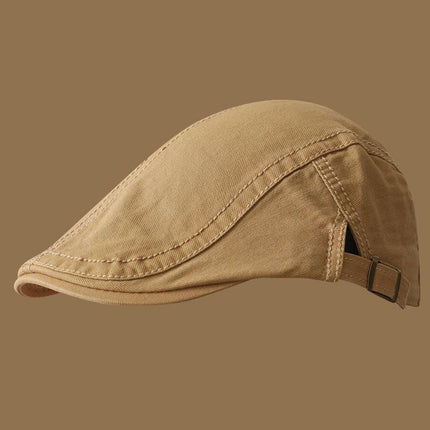 Retro Newsboy Cap - Unisex Vintage Flat Beret with Visor(Khaki)
