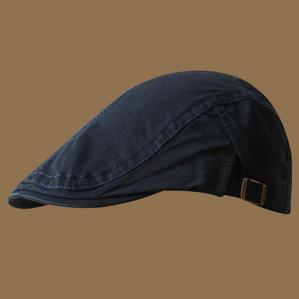 Retro Newsboy Cap - Unisex Vintage Flat Beret with Visor(Navy)