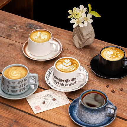 Vintage Ceramic Coffee Cup and Saucer Set - Elegant Afternoon Tea Set(Wave Fish White)